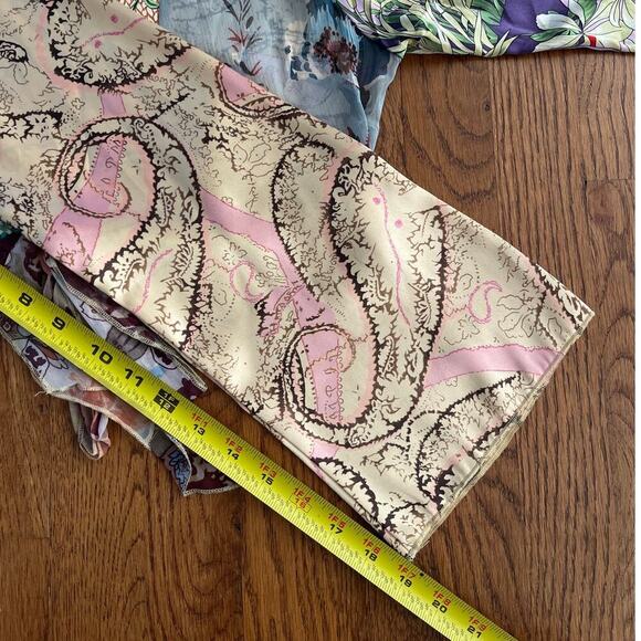 Froxx Overlay Silk Top Size M Bell Sleeve Floral Tie Front Multi Fabric Classy - Picture 7 of 7